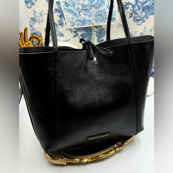 🆕 ARMANI EXCHANGE 🧿 NWOT Large Reversible Tote Bag, Black & Patent Black - Picture 9 of 11